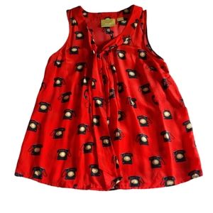 Maeve Anthro Sz 0 Ring True Shell Silk Rotary Telephone Print Sleeveless Tie Top